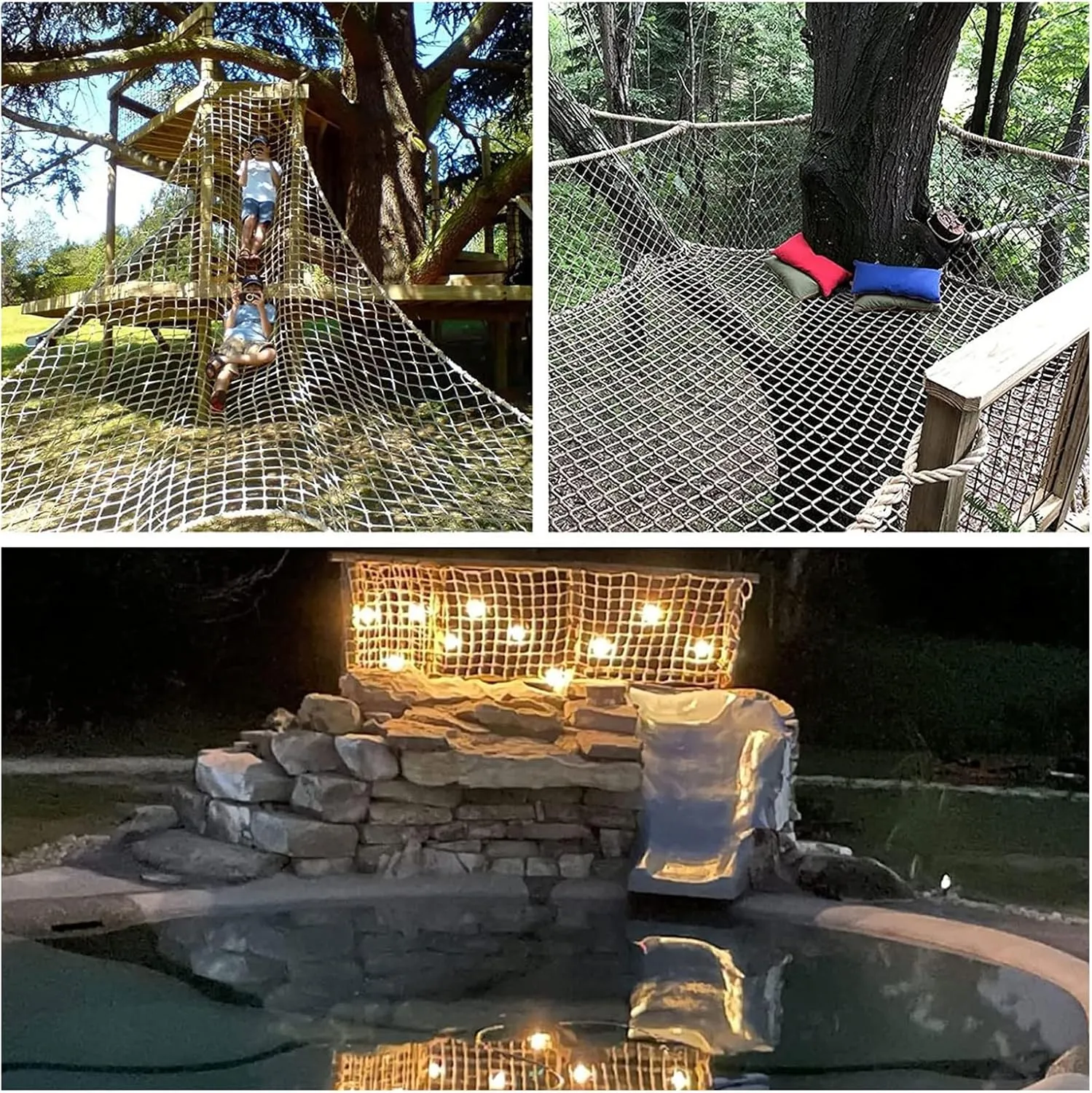 Climbing Net Playground Safety Net Outdoor Climbing Cargo Net Outdoor Tree House Hammock Heavy Duty Truck Trailer Net Rope Ladder,3.3x3.3ft