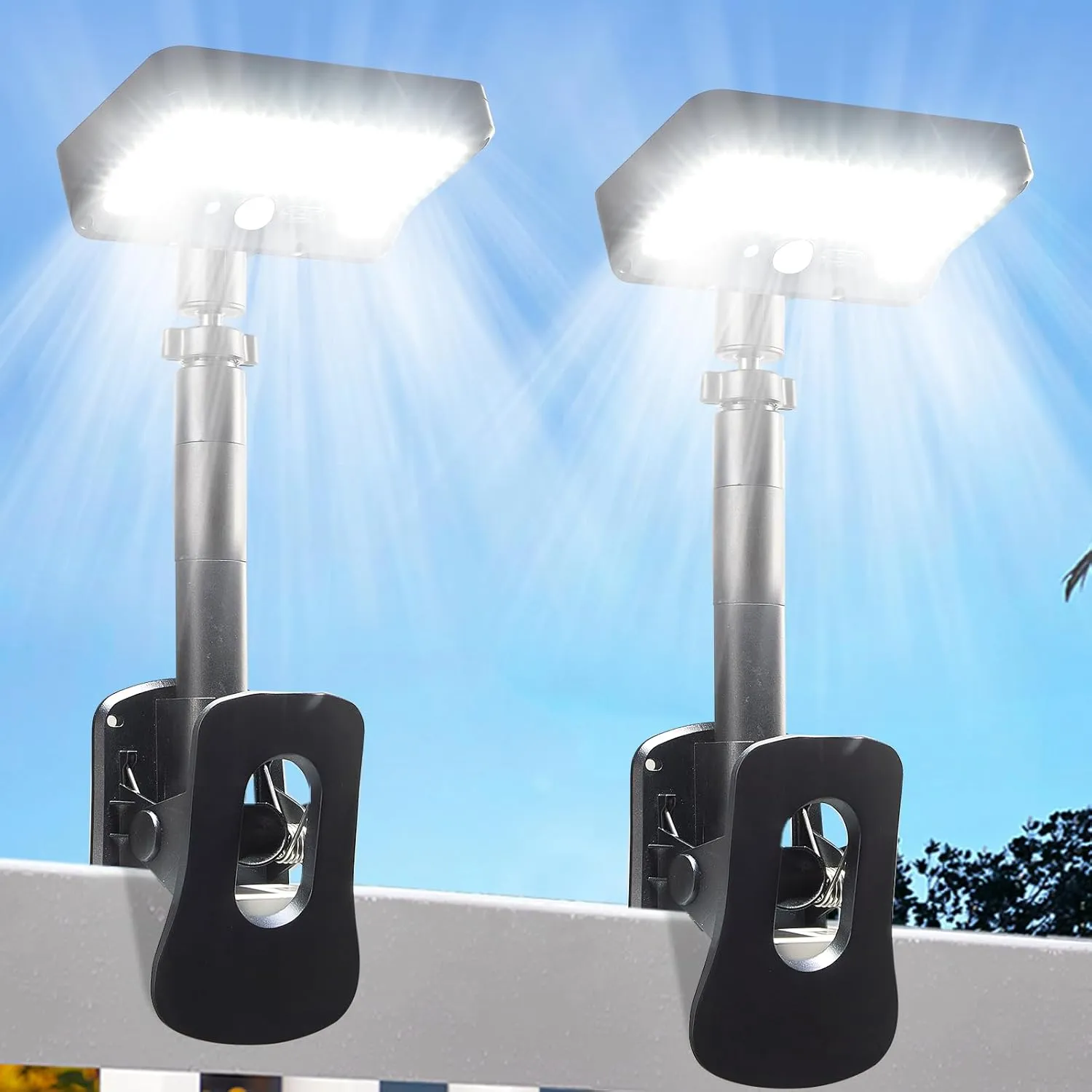 Clip On Solar Lights Outdoor with Motion Sensor - 92 LEDs 600LM Solar Fence Lights, 6000K Waterproof Security Lighting for Chain Link Fence,Deck, Gutter,Camping (2)