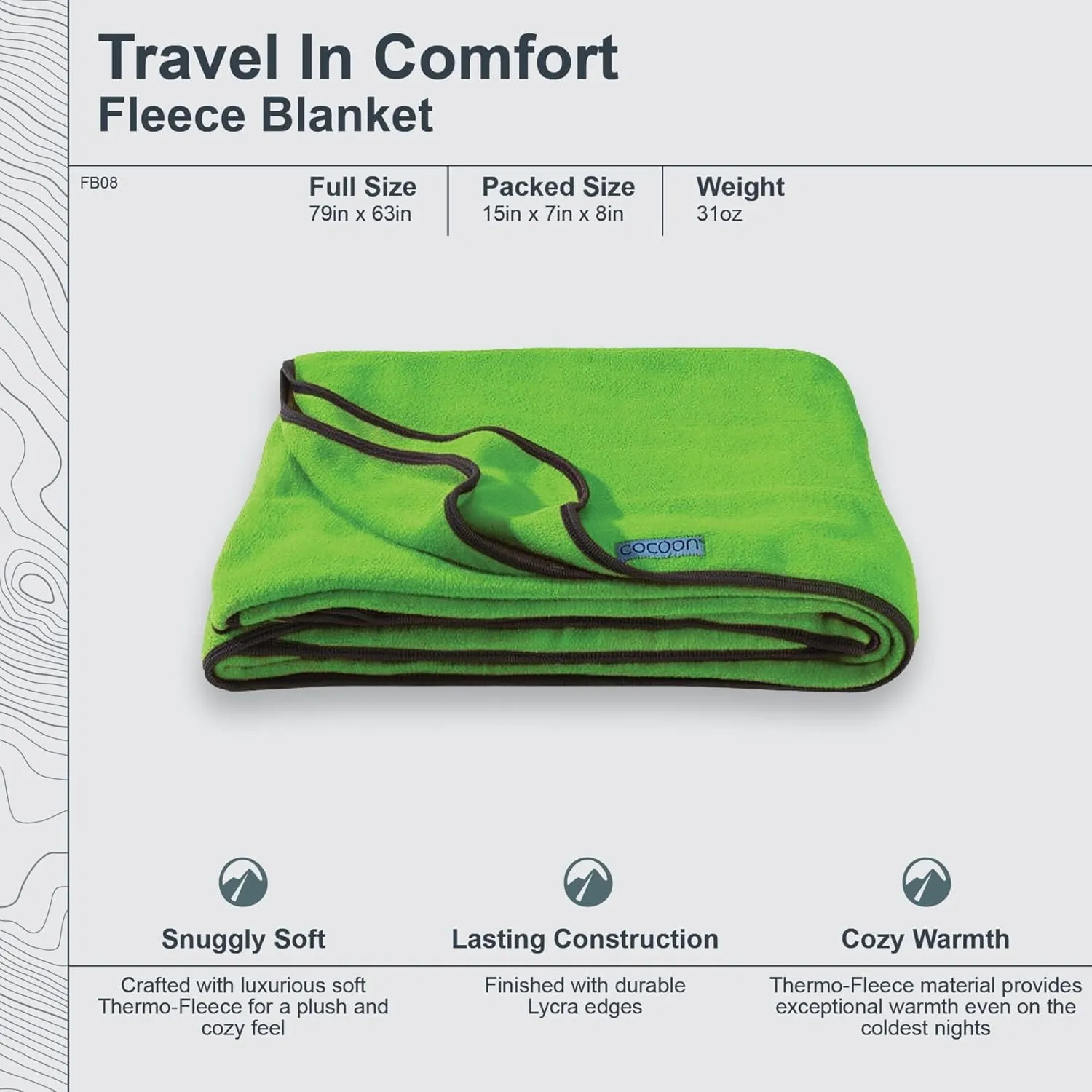 COCOON- Premium - Travel Fleece Blanket - Cozy, Soft, Warm, Lightweight - Regular 79" x 63"