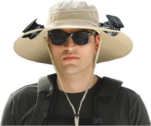 Colitt Fishing Hat, Solar Powered Fishing Hat, Solar Fan Hat with Dual Fans, Wide Brim Outdoor Hat for Hiking, USB Charging, UV Protection