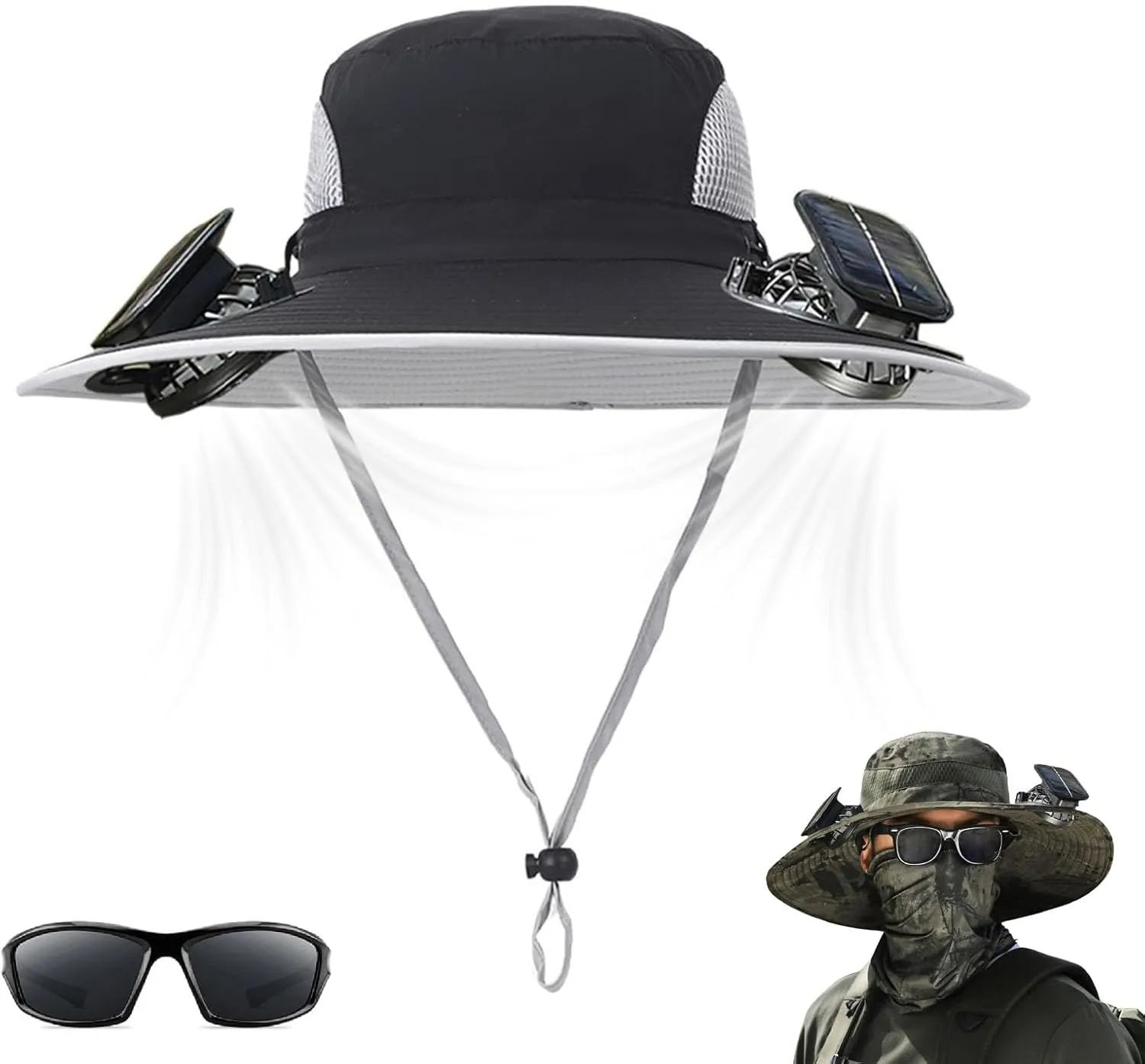 Colitt - Fishing Hat with Built in Fan, Hat with Fans Solar Power, Colitt Fishing Hat Wide-Brimmed Hats with Two Fans