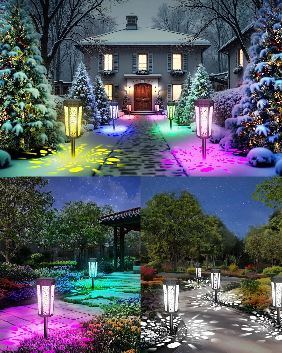 Colored Solar Powered Pathway Landscape Lights Outdoor Cool White & RGB Dusk to Dawn Waterproof for Garden Sideway Outside, Patio, Path, Yard, Walkway, Driveway, 2 Modes 4 Pack Accent Modern Design