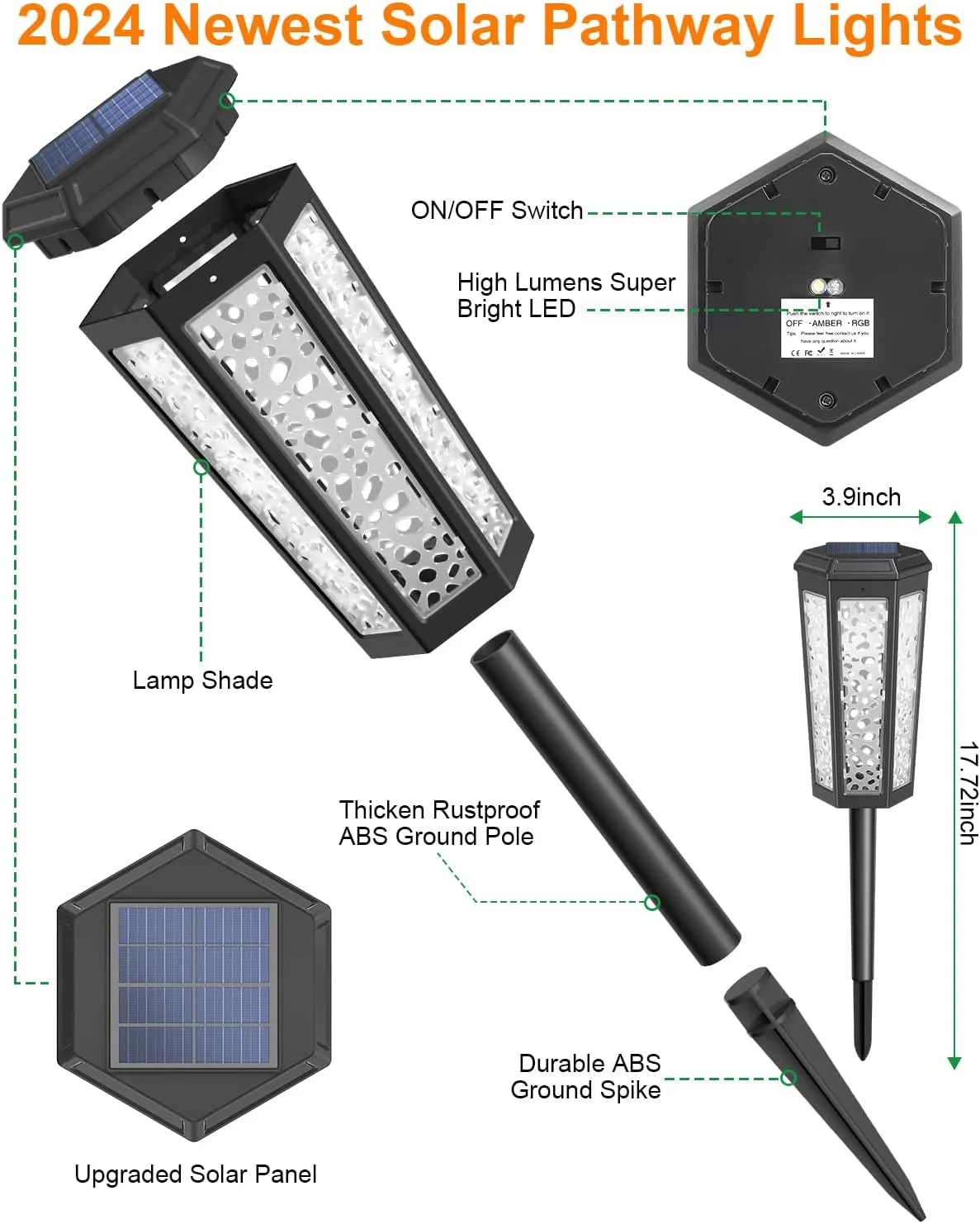 Colored Solar Powered Pathway Landscape Lights Outdoor Cool White & RGB Dusk to Dawn Waterproof for Garden Sideway Outside, Patio, Path, Yard, Walkway, Driveway, 2 Modes 4 Pack Accent Modern Design