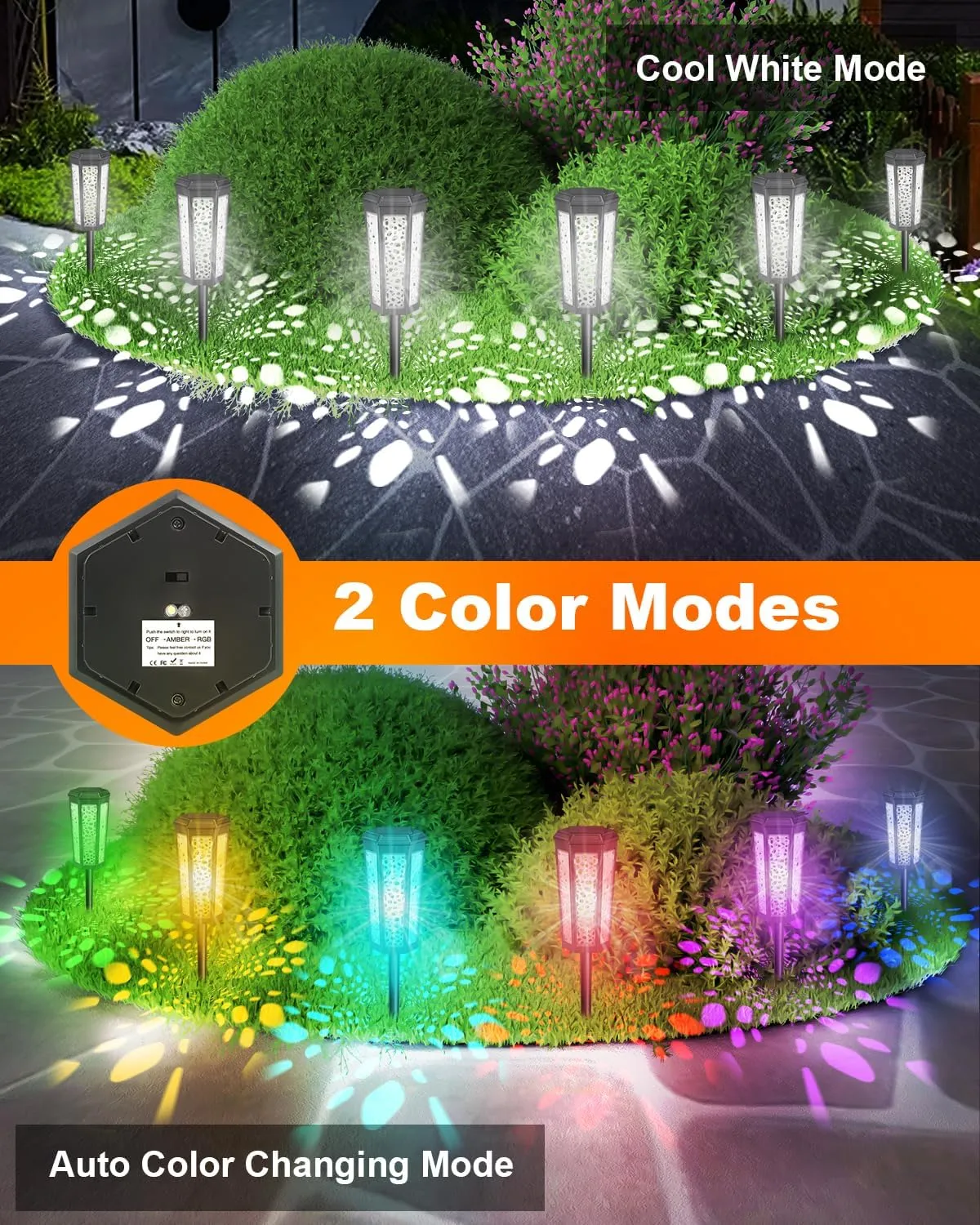 Colored Solar Powered Pathway Landscape Lights Outdoor Cool White & RGB Dusk to Dawn Waterproof for Garden Sideway Outside, Patio, Path, Yard, Walkway, Driveway, 2 Modes 4 Pack Accent Modern Design