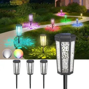 Colored Solar Powered Pathway Landscape Lights Outdoor Cool White & RGB Dusk to Dawn Waterproof for Garden Sideway Outside, Patio, Path, Yard, Walkway, Driveway, 2 Modes 4 Pack Accent Modern Design