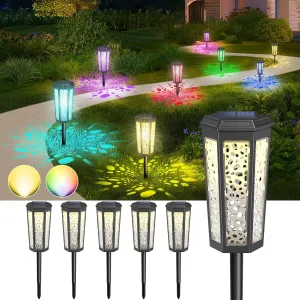 Colored Solar Powered Pathway Landscape Lights Outdoor Warm White & RGB Dusk to Dawn Waterproof for Garden Sideway Outside, Patio, Path, Yard, Walkway, Driveway, 2 Modes 6 Pack Accent Modern Design