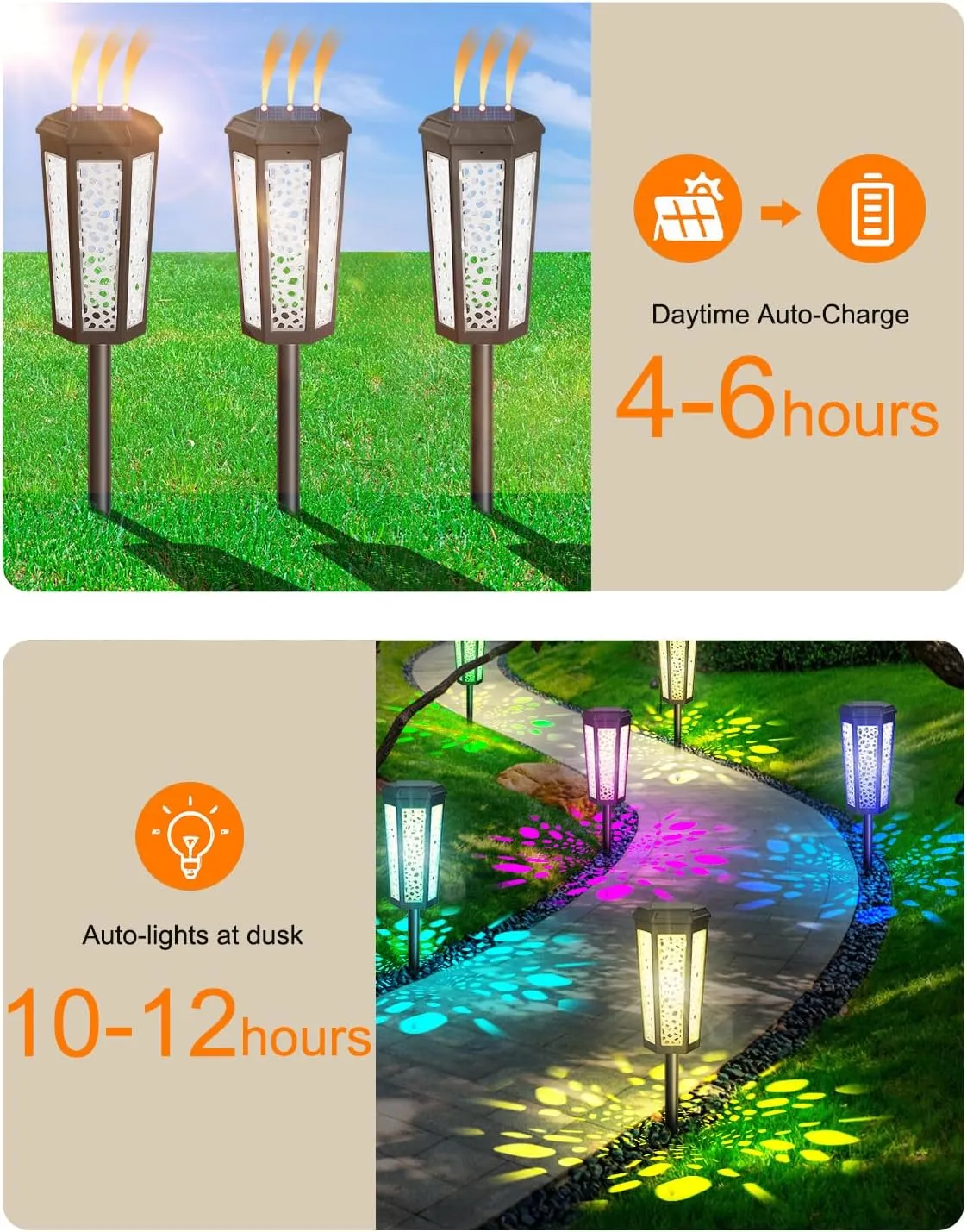 Colored Solar Powered Pathway Landscape Lights Outdoor Warm White & RGB Dusk to Dawn Waterproof for Garden Sideway Outside, Patio, Path, Yard, Walkway, Driveway, 2 Modes 6 Pack Accent Modern Design