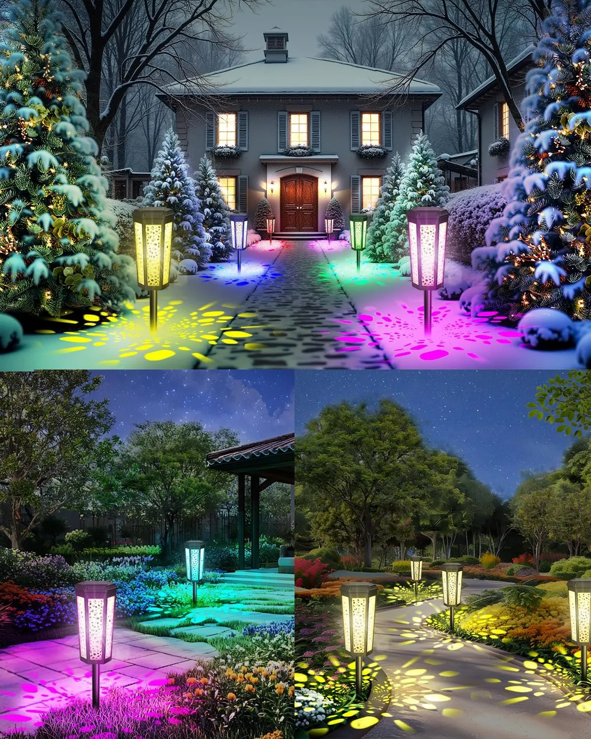 Colored Solar Powered Pathway Landscape Lights Outdoor Warm White & RGB Dusk to Dawn Waterproof for Garden Sideway Outside, Patio, Path, Yard, Walkway, Driveway, 2 Modes 6 Pack Accent Modern Design