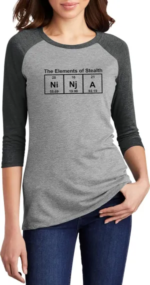 Comical Shirt Ladies Ninja Periodic Table The Elements of Stealth 3/4 Raglan