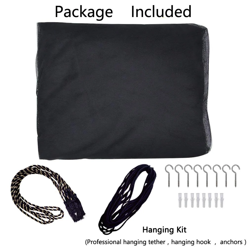 Comtelek Elegant Bed Canopy Mosquito Net Set, Four Corner Post Curtains, Stick Hook &Profession Rope, Screen Netting, Full/Queen/King/Black