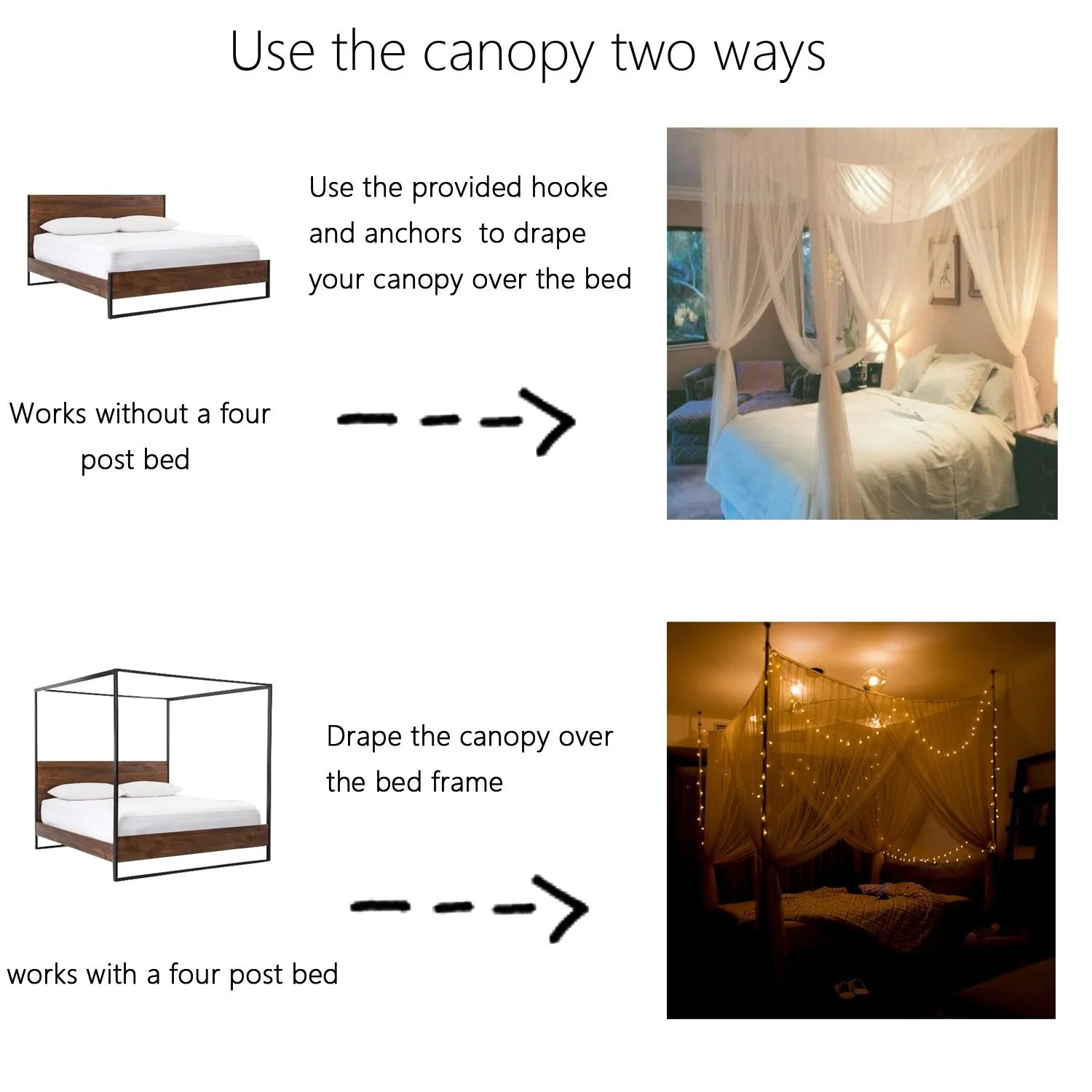 Comtelek Elegant Bed Canopy Mosquito Net Set, Four Corner Post Curtains, Stick Hook &Profession Rope, Screen Netting, Full/Queen/King/Black