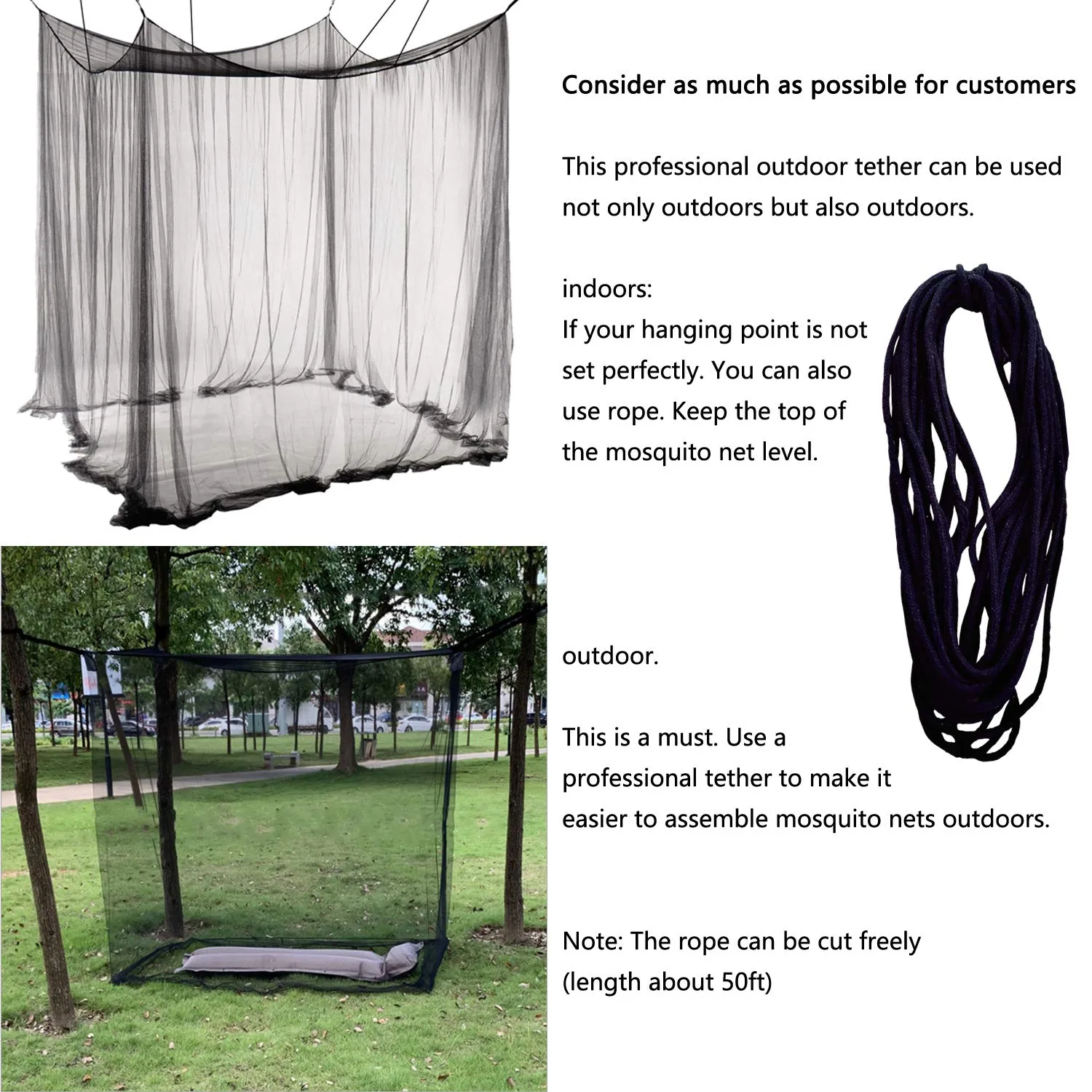 Comtelek Elegant Bed Canopy Mosquito Net Set, Four Corner Post Curtains, Stick Hook &Profession Rope, Screen Netting, Full/Queen/King/Black