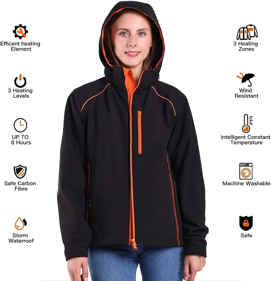 CONQUECO Women's Heated Jacket Slim Fit Electric Hoodie Jacket in Winter