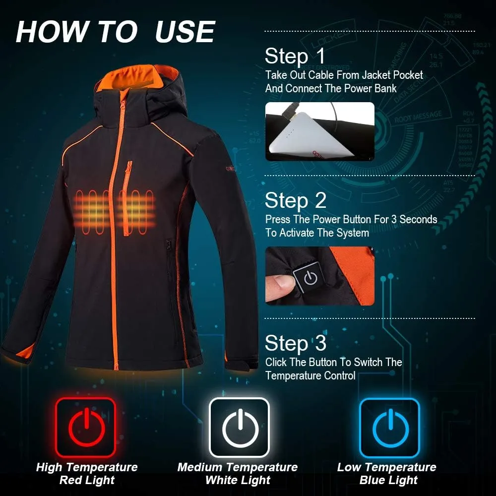 CONQUECO Women's Heated Jacket Slim Fit Electric Hoodie Jacket in Winter