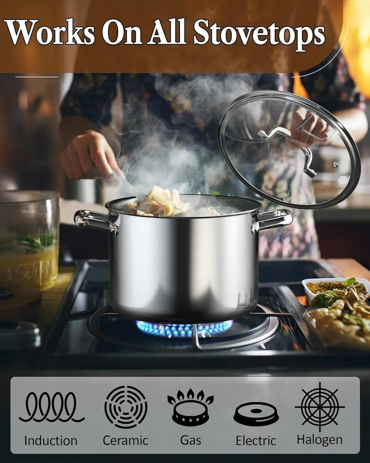 Cook N Home 7-Piece Tri-Ply Clad Stainless Steel Cookware Set, Pots and Pans Kitchen Set with Tempered Glass Lids, Induction-Ready, Dishwasher-Safe, Silver