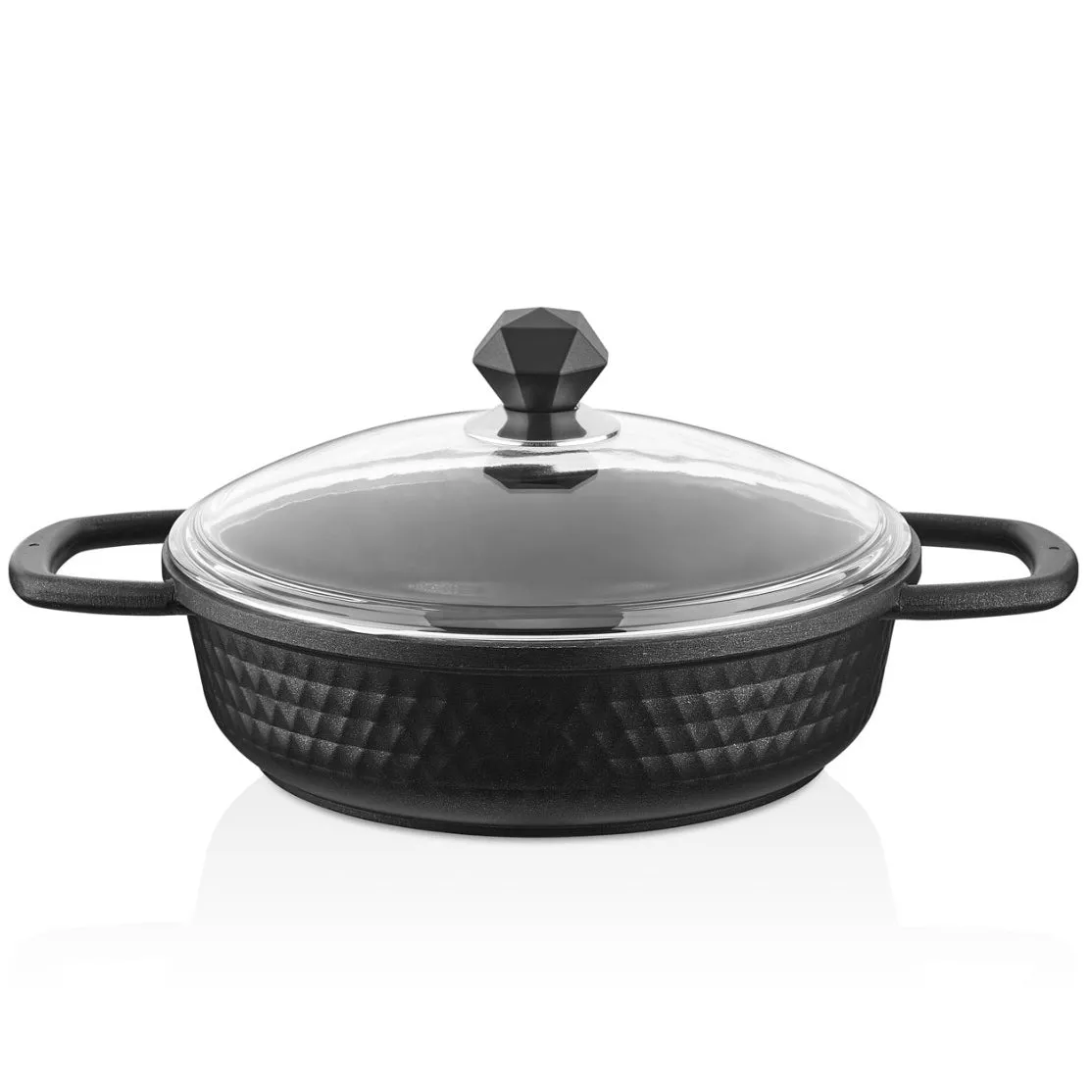 Cookware Set with Glass Lid and Bakelite Handle, 7 Pcs, Black