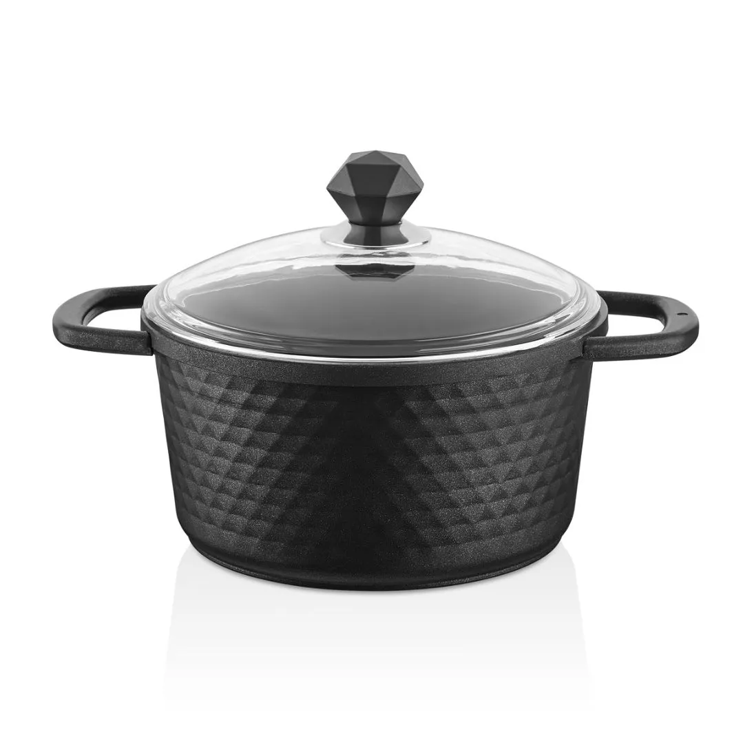 Cookware Set with Glass Lid and Bakelite Handle, 7 Pcs, Black