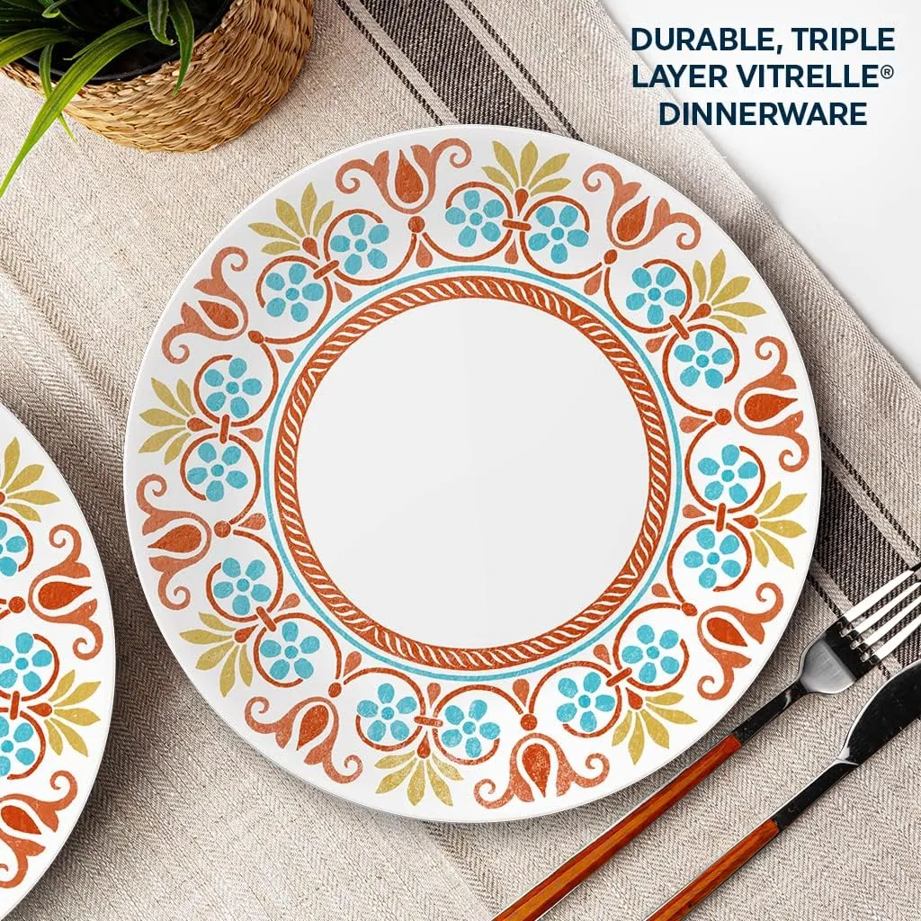 Corelle Global Collection Vitrelle Dinner Plates Set, Triple Layer Recycled Glass, Lightweight Eco-Friendly 10-1/4-In Plates Set, Terracotta Dreams (Pack of 6)