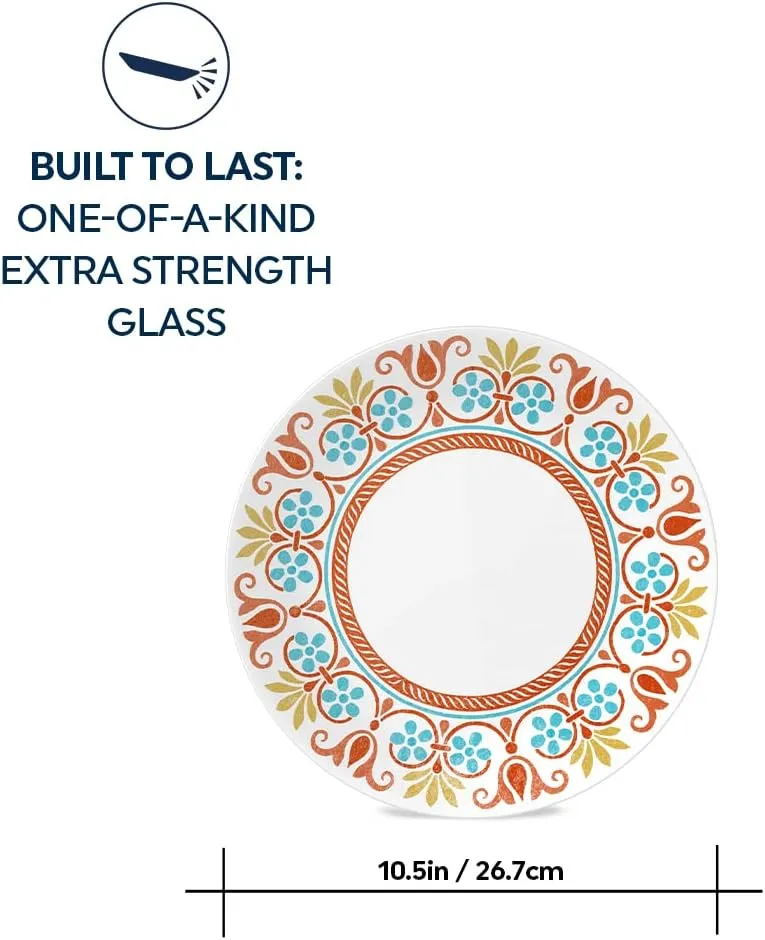 Corelle Global Collection Vitrelle Dinner Plates Set, Triple Layer Recycled Glass, Lightweight Eco-Friendly 10-1/4-In Plates Set, Terracotta Dreams (Pack of 6)