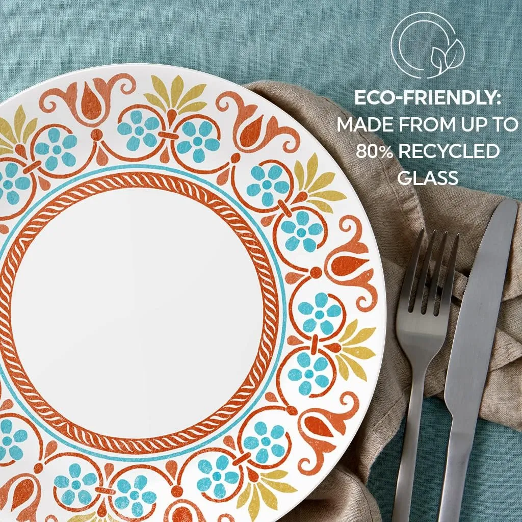 Corelle Global Collection Vitrelle Dinner Plates Set, Triple Layer Recycled Glass, Lightweight Eco-Friendly 10-1/4-In Plates Set, Terracotta Dreams (Pack of 6)