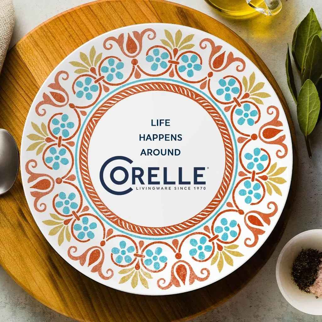 Corelle Global Collection Vitrelle Dinner Plates Set, Triple Layer Recycled Glass, Lightweight Eco-Friendly 10-1/4-In Plates Set, Terracotta Dreams (Pack of 6)