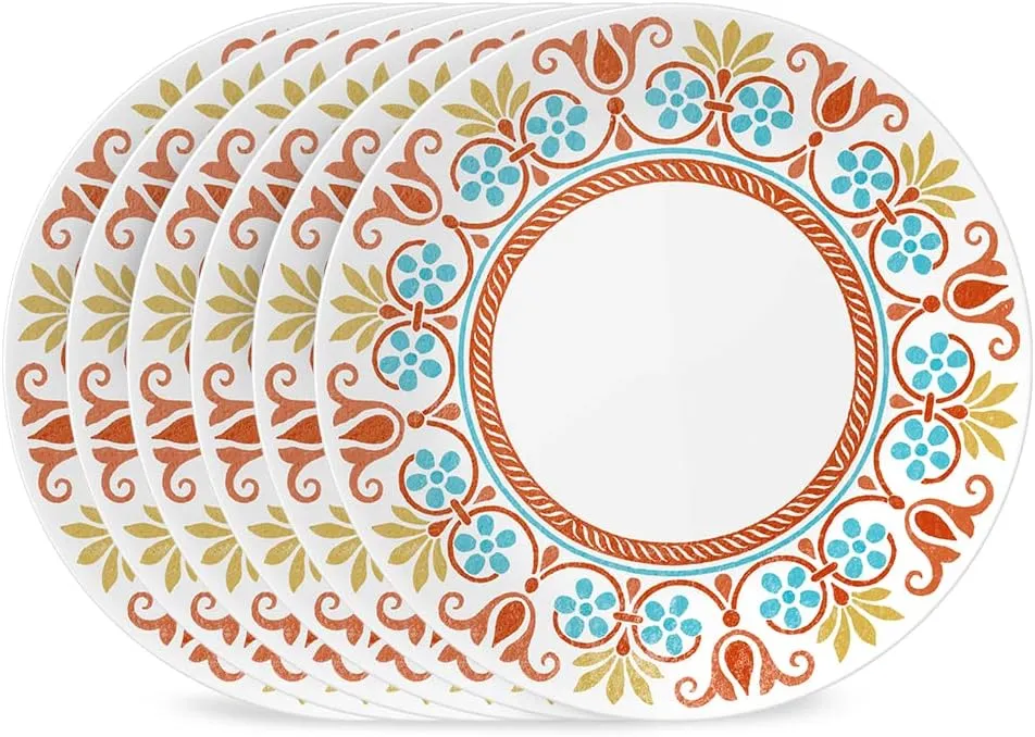 Corelle Global Collection Vitrelle Dinner Plates Set, Triple Layer Recycled Glass, Lightweight Eco-Friendly 10-1/4-In Plates Set, Terracotta Dreams (Pack of 6)