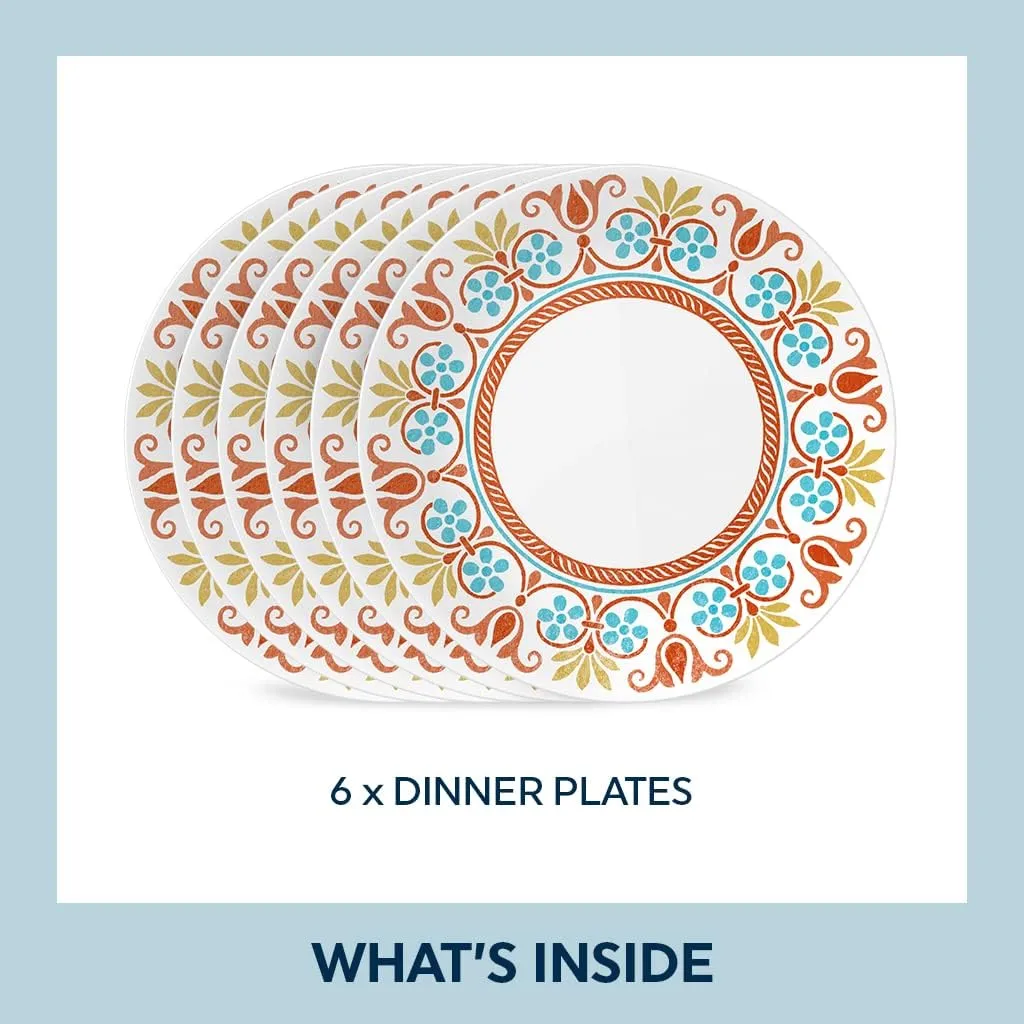 Corelle Global Collection Vitrelle Dinner Plates Set, Triple Layer Recycled Glass, Lightweight Eco-Friendly 10-1/4-In Plates Set, Terracotta Dreams (Pack of 6)