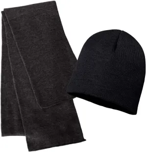 COUVER Solid Plain Long Beanie & Scarf Knit Sports Winter Set Stay Warm & Stylish