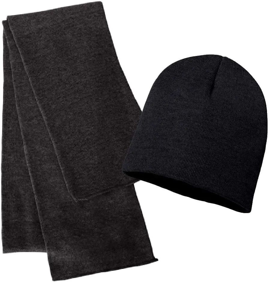 COUVER Solid Plain Long Beanie & Scarf Knit Sports Winter Set Stay Warm & Stylish
