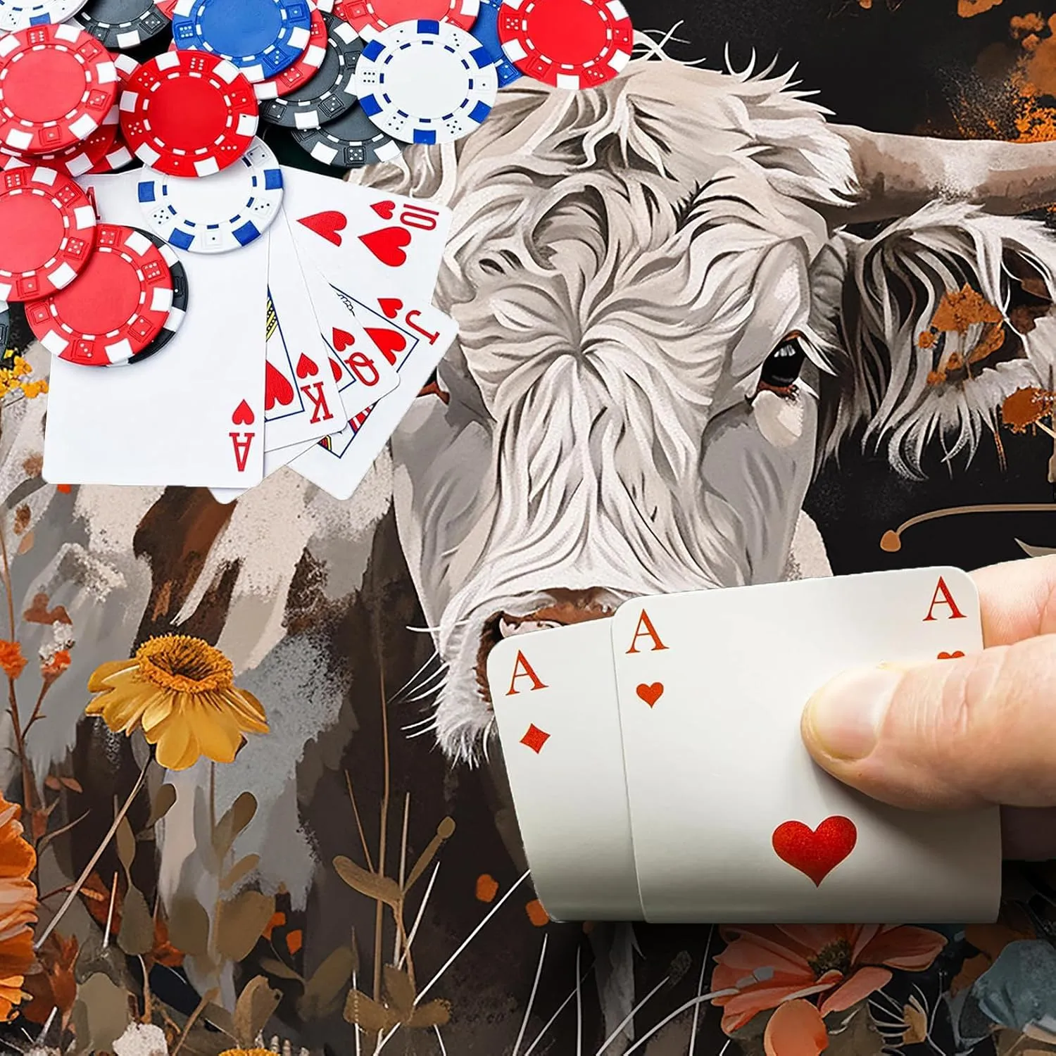 Cow and Flower for MTG & TCG Playmat Mouse Pad,BFDHGQZC 24" x 14" Game Mat for MTG/RPG/CCG Trading Card Game Playmats Table Mat Perfect for Card Games Video Games Computer Office