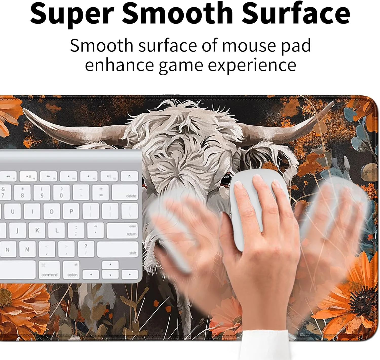 Cow and Flower for MTG & TCG Playmat Mouse Pad,BFDHGQZC 24" x 14" Game Mat for MTG/RPG/CCG Trading Card Game Playmats Table Mat Perfect for Card Games Video Games Computer Office
