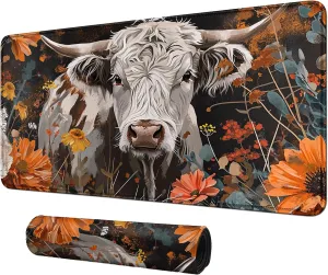 Cow and Flower for MTG & TCG Playmat Mouse Pad,BFDHGQZC 24" x 14" Game Mat for MTG/RPG/CCG Trading Card Game Playmats Table Mat Perfect for Card Games Video Games Computer Office