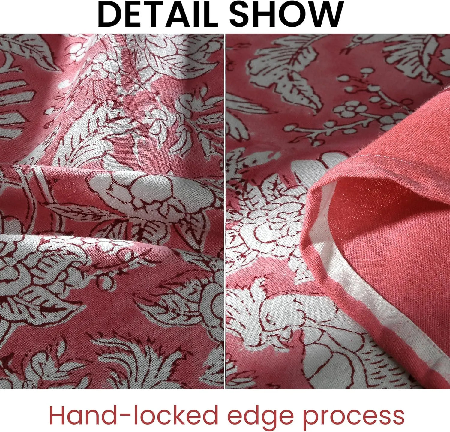 CPC Round Tablecloth- Cotton Indian Block Print Tablecloth -Handmade Printed Washable Cotton Table Cloth - Spring/Summer, Weding Table Cover - Coral Pink 110 Inch