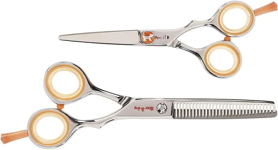 Cricket Centrix Roc-It Dog Professional Stylist 5” Hair Cutting Shears and 30T Thinning Hair Cutting Scissors Duo Set, Salon Barber Supplies for Women and Men Haircut