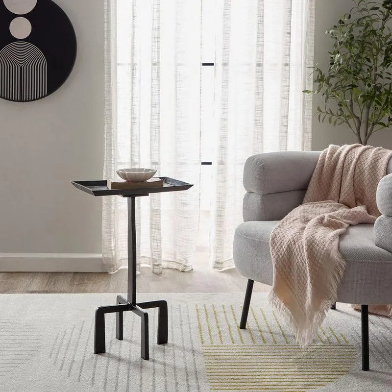 Crisp Black Aluminum Accent End Table | Sofa Side Table for Living Room | Corner Table