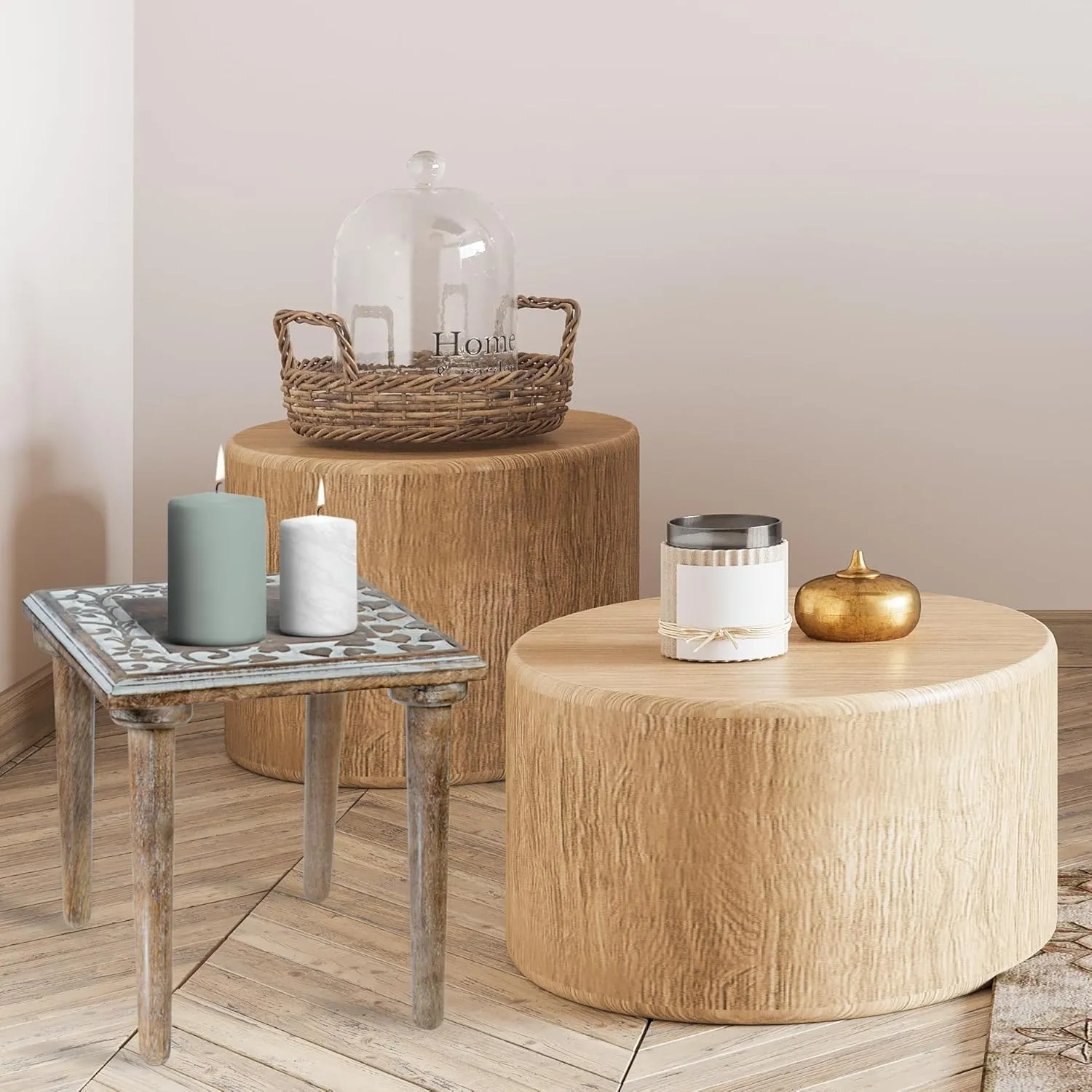 Crocon Side Table, Small End Table for Living Room Bedroom Office Patio Small Spaces Bedside Table Nightstand White Washed Coffee Table Home Decor Wood Stool for Plant Flower pots, 12 x 12.5 Inch