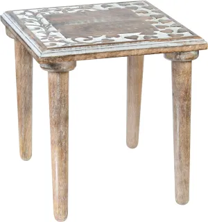 Crocon Side Table, Small End Table for Living Room Bedroom Office Patio Small Spaces Bedside Table Nightstand White Washed Coffee Table Home Decor Wood Stool for Plant Flower pots, 12 x 12.5 Inch