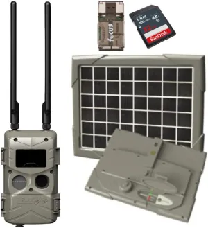 Cuddeback Tracks Black Flash Standalone Cell Camera Bundle with Solar Wireless Accessory, 32GB SDHC UHS-I Memory Card, High Speed USB 2.0 Card Reader (4 Items)