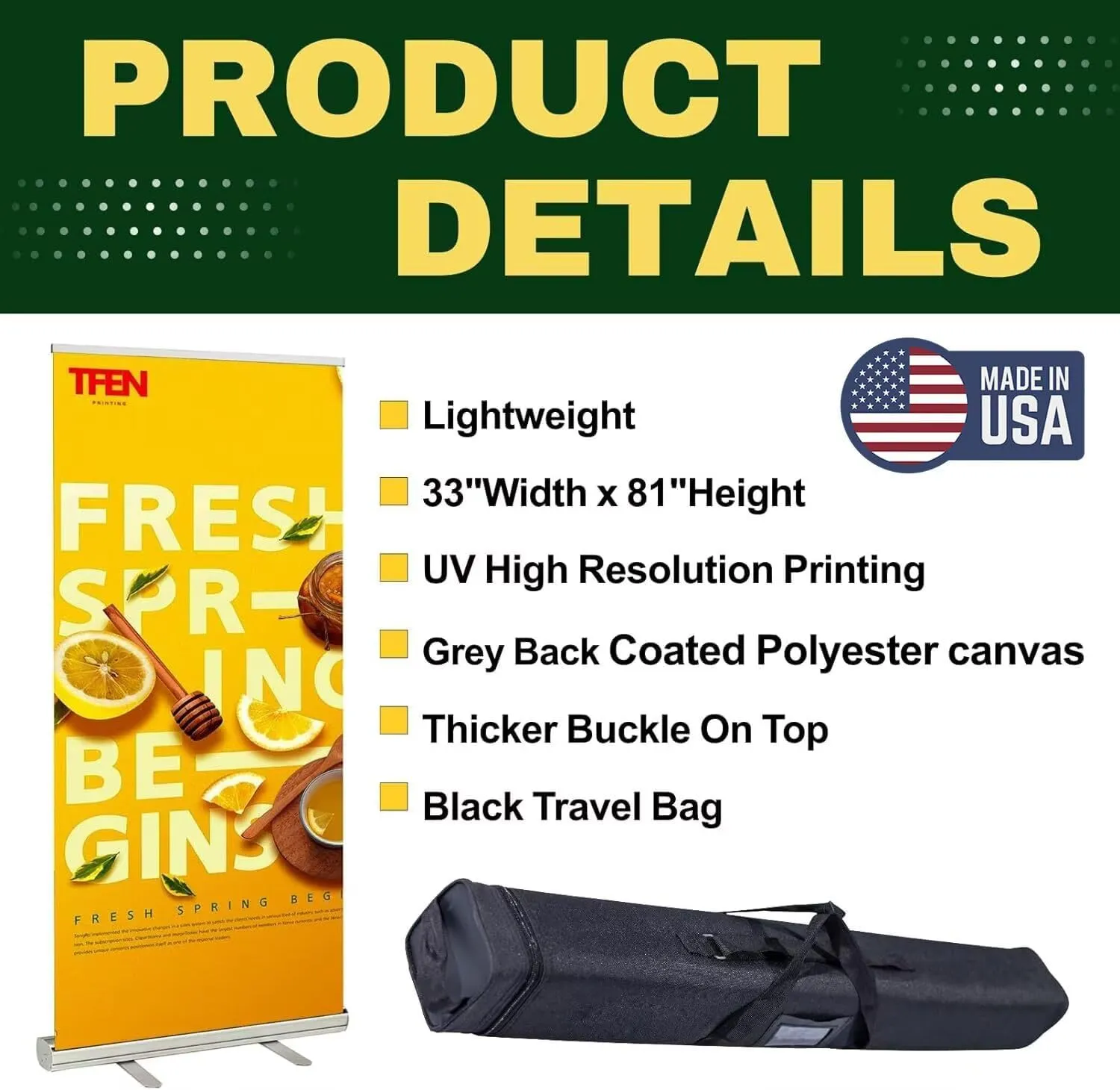 Custom Aluminum Retractable Banner (33" × 81"), Roll up Banners Personalized Pop up Banners Full Color Custom Signs with Stand and Portable Travel Case for Events, Trade Shows, Photo
