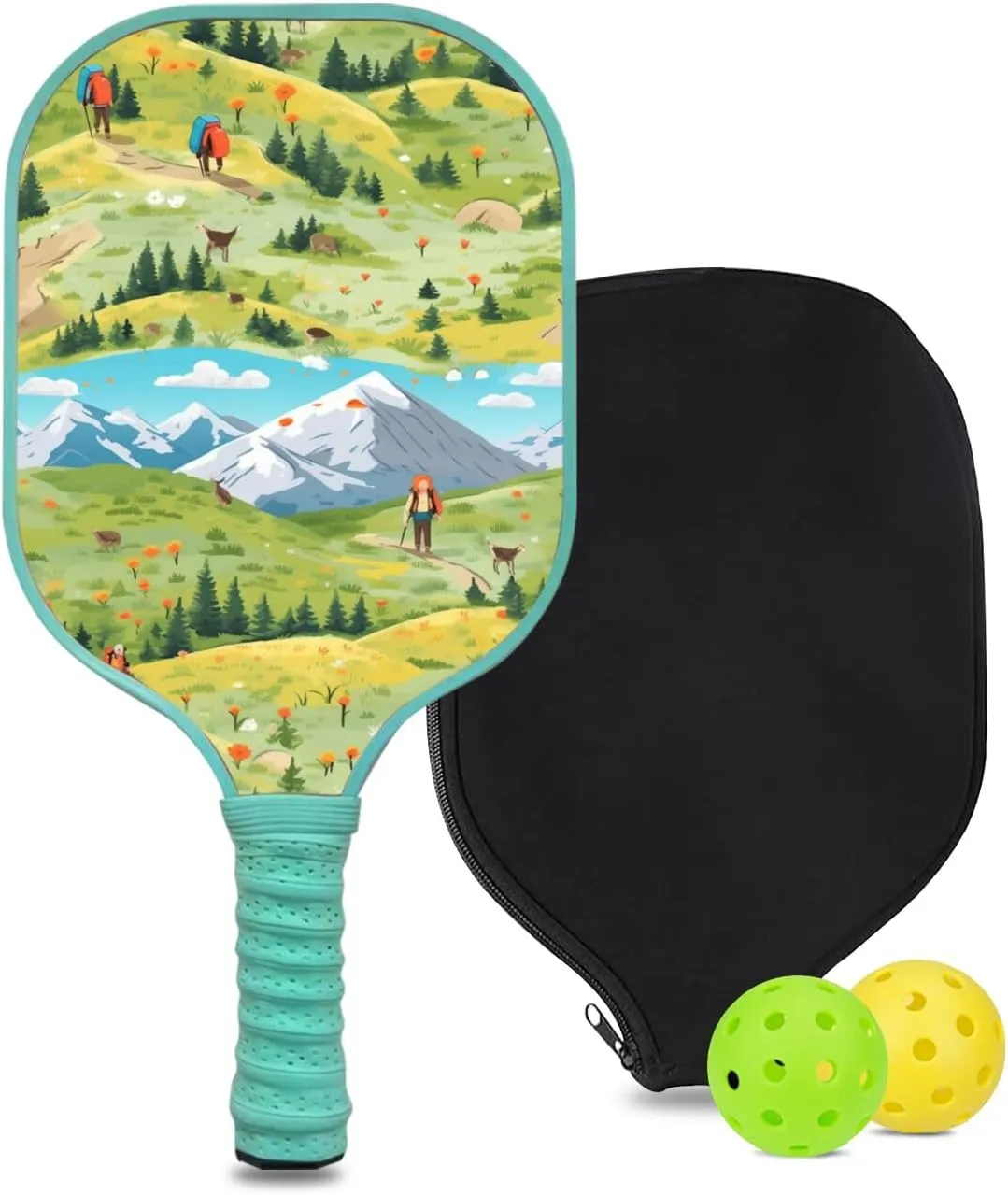 Custom Pickleball Paddle with 1 DIY Pickleball Racket, 2 Pickle Balls, 1 Paddle Cover, Hiking-BJ129 Pattern OR Your Own Design,Carbon Fiber,Honeycomb Polymer Core & Comfort Grip
