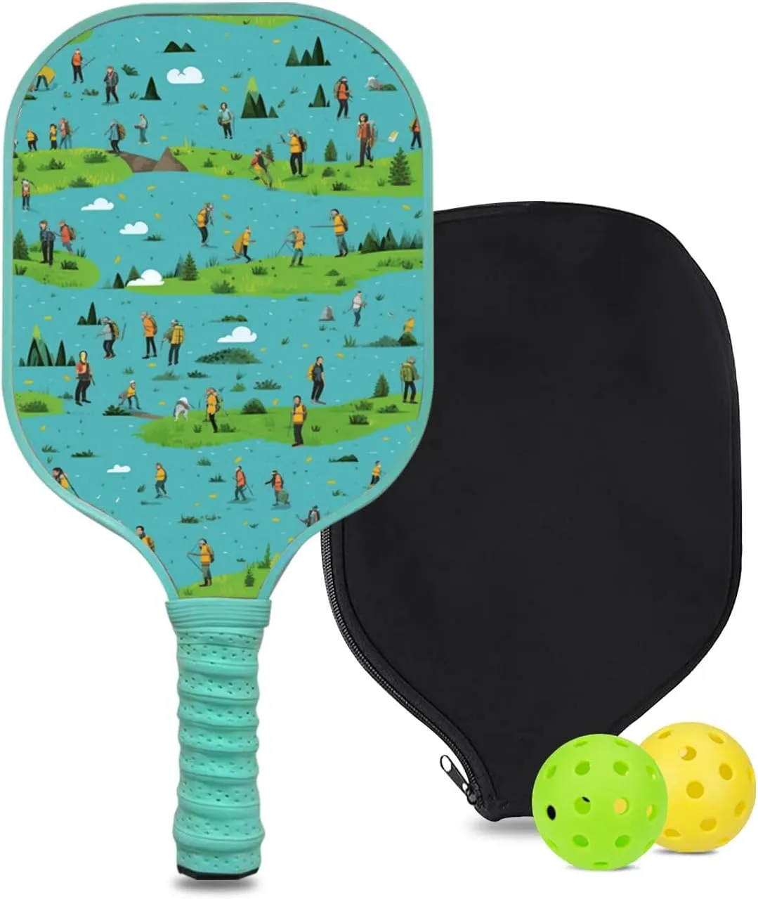 Custom Pickleball Paddle with 1 DIY Pickleball Racket, 2 Pickle Balls, 1 Paddle Cover, Hiking-BJ157 Pattern OR Your Own Design,Carbon Fiber,Honeycomb Polymer Core & Comfort Grip