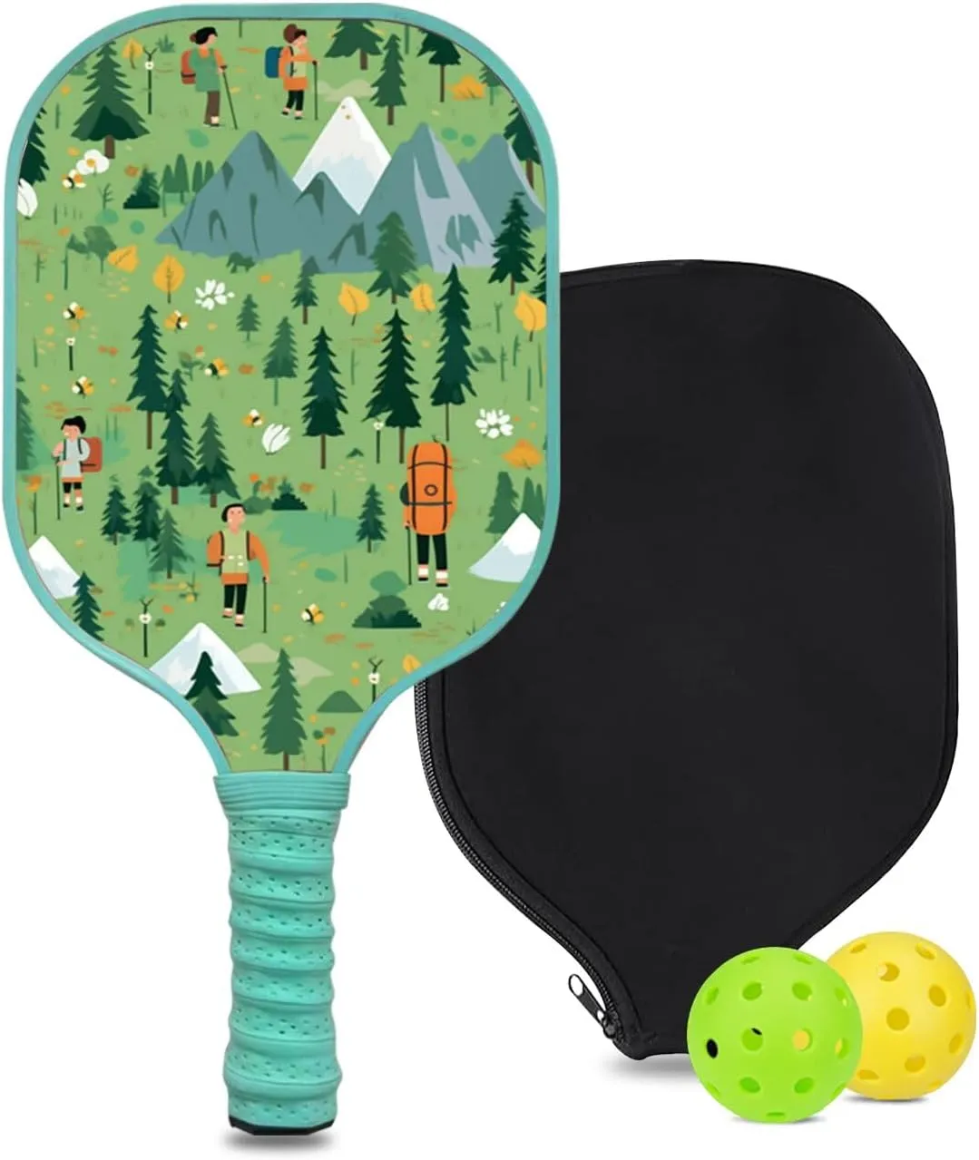 Custom Pickleball Paddle with 1 DIY Pickleball Racket, 2 Pickle Balls, 1 Paddle Cover, Hiking-BJ170 Pattern OR Your Own Design,Carbon Fiber,Honeycomb Polymer Core & Comfort Grip