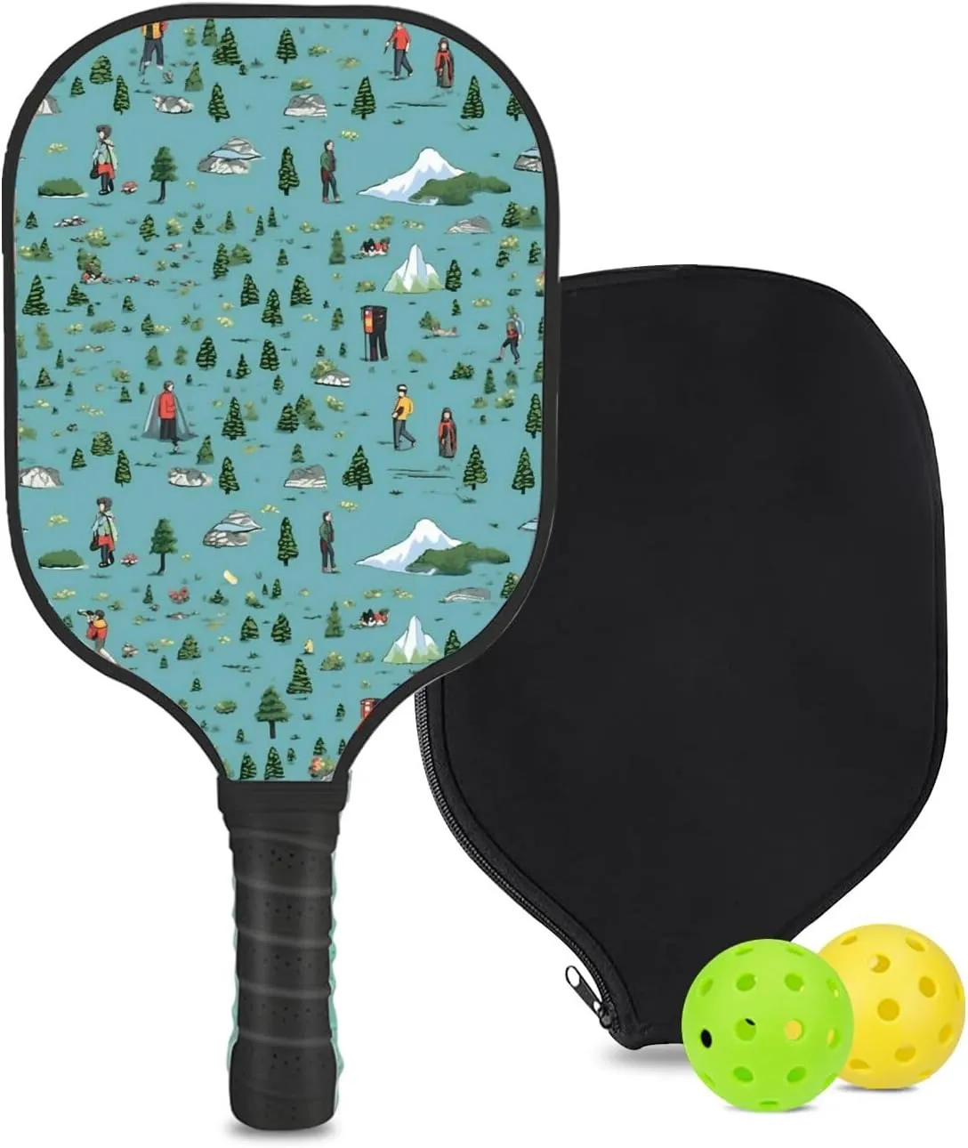 Custom Pickleball Paddle with 1 DIY Pickleball Racket, 2 Pickle Balls, 1 Paddle Cover, Hiking-BJ177 Pattern OR Your Own Design,Carbon Fiber,Honeycomb Polymer Core & Comfort Grip