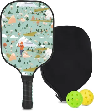 Custom Pickleball Paddle with 1 DIY Pickleball Racket, 2 Pickle Balls, 1 Paddle Cover, Hiking-BJ200 Pattern OR Your Own Design,Carbon Fiber,Honeycomb Polymer Core & Comfort Grip