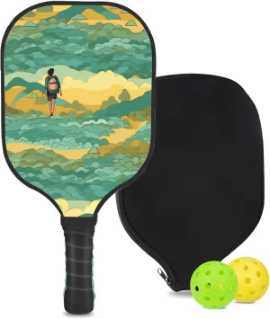 Custom Pickleball Paddle with 1 DIY Pickleball Racket, 2 Pickle Balls, 1 Paddle Cover, Hiking-BJ241 Pattern OR Your Own Design,Carbon Fiber,Honeycomb Polymer Core & Comfort Grip