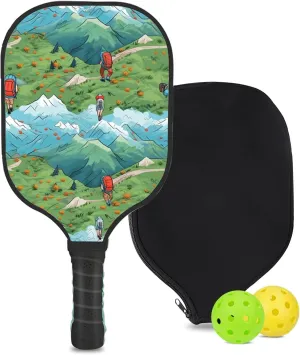 Custom Pickleball Paddle with 1 DIY Pickleball Racket, 2 Pickle Balls, 1 Paddle Cover, Hiking-BJ304 Pattern OR Your Own Design,Carbon Fiber,Honeycomb Polymer Core & Comfort Grip