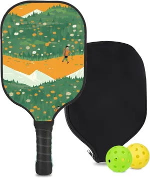 Custom Pickleball Paddle with 1 DIY Pickleball Racket, 2 Pickle Balls, 1 Paddle Cover, Hiking-BJ372 Pattern OR Your Own Design,Carbon Fiber,Honeycomb Polymer Core & Comfort Grip