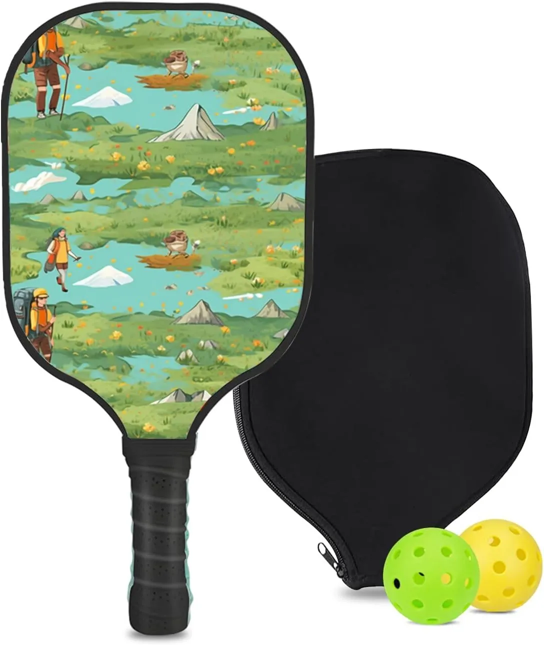 Custom Pickleball Paddle with 1 DIY Pickleball Racket, 2 Pickle Balls, 1 Paddle Cover, Hiking-BJ380 Pattern OR Your Own Design,Carbon Fiber,Honeycomb Polymer Core & Comfort Grip