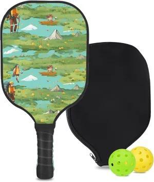 Custom Pickleball Paddle with 1 DIY Pickleball Racket, 2 Pickle Balls, 1 Paddle Cover, Hiking-BJ380 Pattern OR Your Own Design,Carbon Fiber,Honeycomb Polymer Core & Comfort Grip