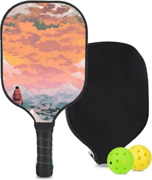 Custom Pickleball Paddle with 1 DIY Pickleball Racket, 2 Pickle Balls, 1 Paddle Cover, Hiking-BJ383 Pattern OR Your Own Design,Carbon Fiber,Honeycomb Polymer Core & Comfort Grip